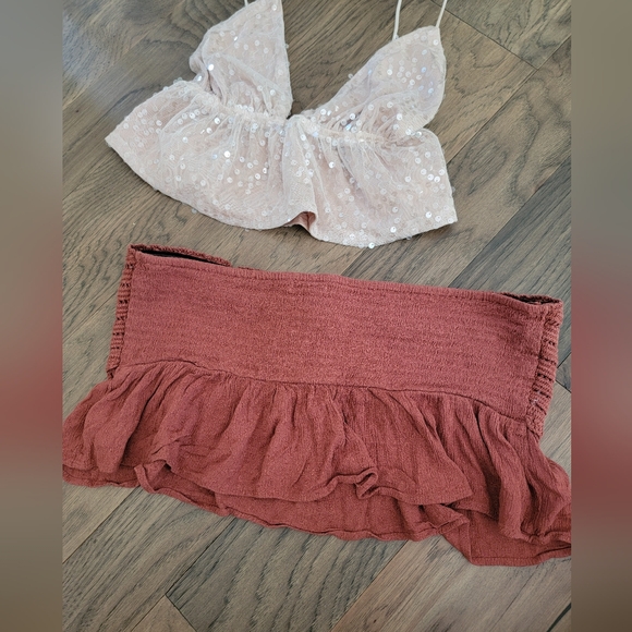 🔥🤎 BUNDLE OF 2! AMERICAN EAGLE / BOUTIQUE DOUBLE CRAZY SIZE LARGE CROP TOPS - Picture 6 of 8